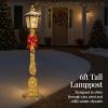 imageBest Choice Products Large Outdoor Christmas Lamppost Decoration 6ft Tall with Lighted Bow 100 LED Lights Holiday Porch Lamp Post Decor Gold