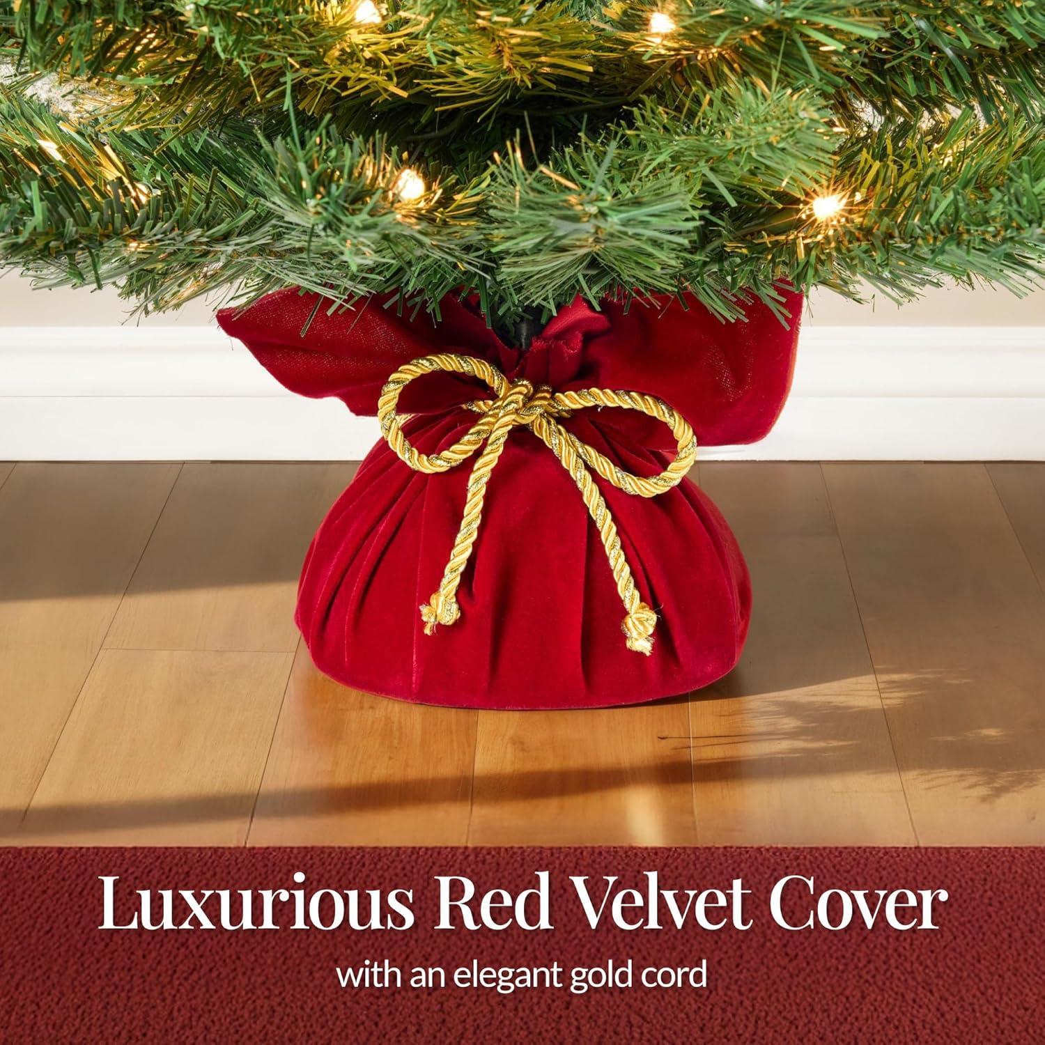 imageBest Choice Products PreLit Decorative Christmas Tree 3ft Artificial Holiday Desktop Accent with Warm White Lights Red Velvet Cover ampamp Gold Cord