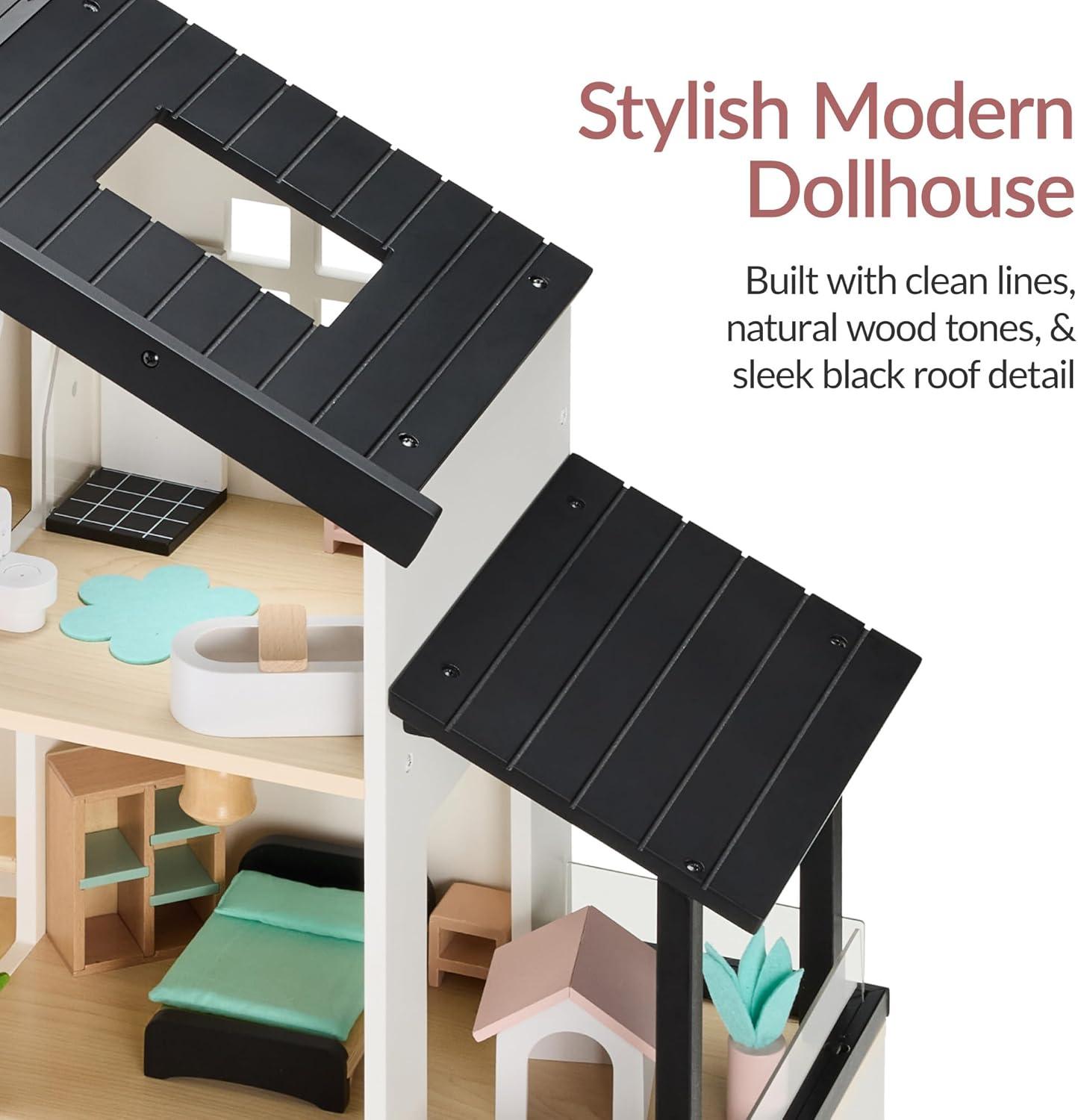 imageBest Choice Products Pretend Play Wooden Doll House with 40 Interactive Accessories 3Story Modern Toy Dollhouse Playset with 6 Rooms for Kids