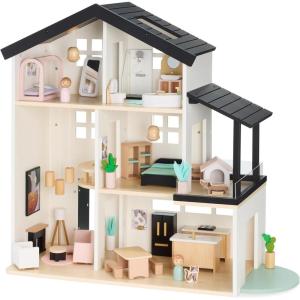 imageBest Choice Products Pretend Play Wooden Doll House with 40 Interactive Accessories 3Story Modern Toy Dollhouse Playset with 6 Rooms for Kids