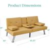 imageBest Choice Products Faux Leather Upholstered Modern Convertible Futon Adjustable Folding Sofa Bed Guest Bed wRemovable Armrests  WhiteCamel Yellow