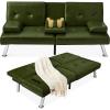 imageBest Choice Products Faux Leather Upholstered Modern Convertible Futon Adjustable Folding Sofa Bed Guest Bed wRemovable Armrests  WhiteDark Green
