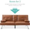 imageBest Choice Products Faux Leather Upholstered Modern Convertible Futon Adjustable Folding Sofa Bed Guest Bed wRemovable Armrests  WhiteTan