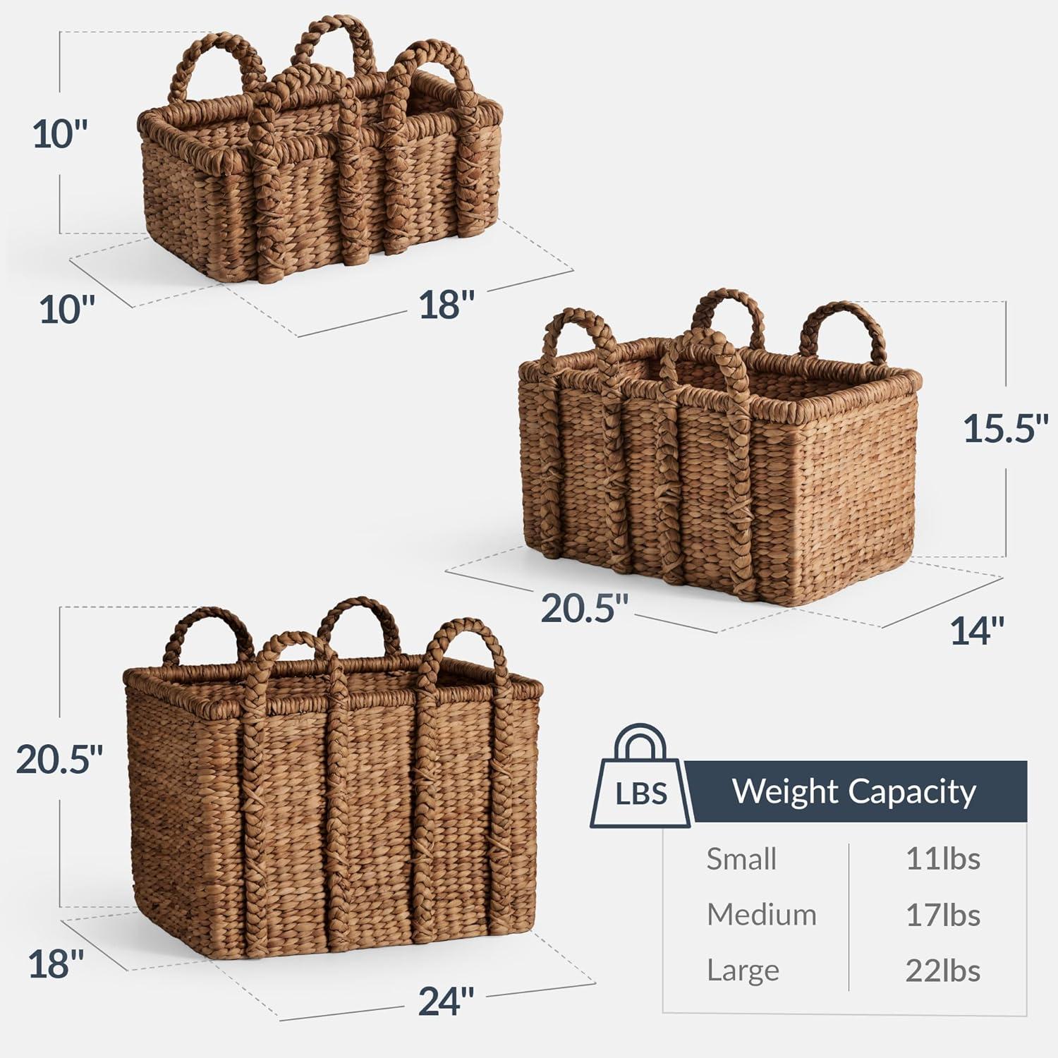 imageBest Choice Products Set of 3 Large Water Hyacinth Handwoven Rectangular Baskets Nesting Decorative Storage Bins wHandles Multipurpose Shelf Basket  NaturalChestnut