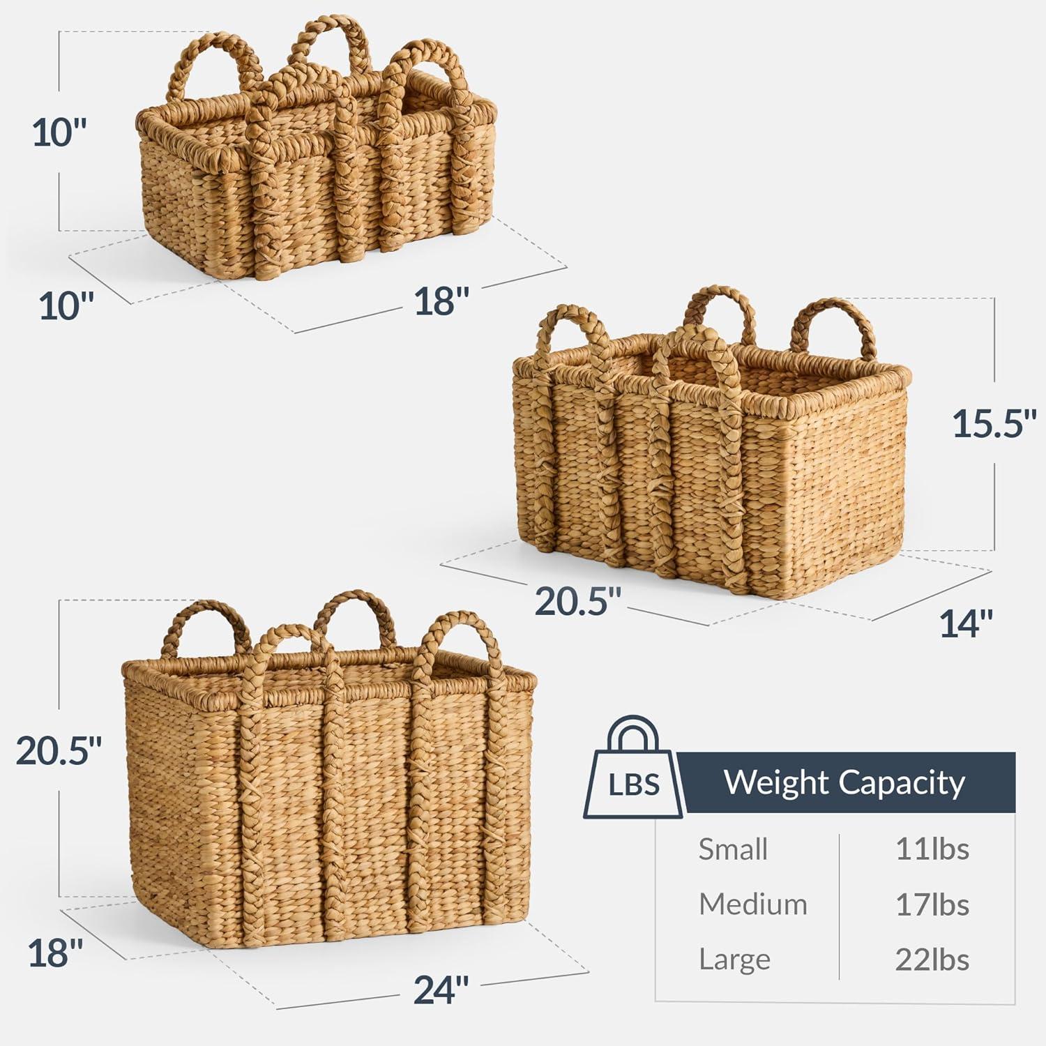 imageBest Choice Products Set of 3 Large Water Hyacinth Handwoven Rectangular Baskets Nesting Decorative Storage Bins wHandles Multipurpose Shelf Basket  NaturalNatural