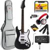 imageBest Choice Products Beginner HSS Electric Guitar Kit wHeadphone Amp Padded GigBag Headphones Guitar Strap  Natural FlametopBlackSatin BlackWhite