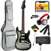 imageBest Choice Products Beginner HSS Electric Guitar Kit wHeadphone Amp Padded GigBag Headphones Guitar Strap  Natural FlametopBlackSilverburstBlack