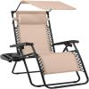 image:imageBest Choice Products 30 Wide Folding Zero Gravity Outdoor Recliner Patio Lounge Chair wAdjustable Canopy Shade Headrest Side Accessory Tray  MarineBeige