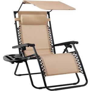 image:imageBest Choice Products 30 Wide Folding Zero Gravity Outdoor Recliner Patio Lounge Chair wAdjustable Canopy Shade Headrest Side Accessory Tray  MarineBeige