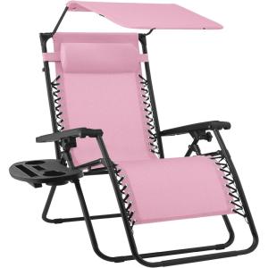 image:imageBest Choice Products 30 Wide Folding Zero Gravity Outdoor Recliner Patio Lounge Chair wAdjustable Canopy Shade Headrest Side Accessory Tray  MarineBubblegum Pink
