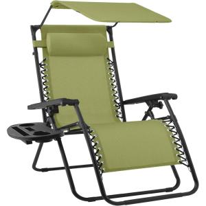 image:imageBest Choice Products 30 Wide Folding Zero Gravity Outdoor Recliner Patio Lounge Chair wAdjustable Canopy Shade Headrest Side Accessory Tray  MarineDusty Green