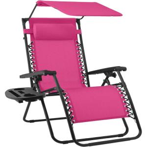 image:imageBest Choice Products 30 Wide Folding Zero Gravity Outdoor Recliner Patio Lounge Chair wAdjustable Canopy Shade Headrest Side Accessory Tray  MarineHot Pink