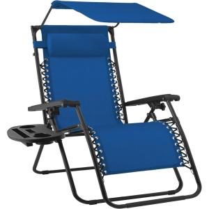 image:imageBest Choice Products 30 Wide Folding Zero Gravity Outdoor Recliner Patio Lounge Chair wAdjustable Canopy Shade Headrest Side Accessory Tray  MarineMarine Blue