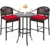 image:imageBest Choice Products 3Piece Patio Bar Table Set Outdoor Wicker Bar Height Bistro Furniture for Backyard Poolside Balcony wBarstools Cushions Steel Frame  BrownRedBrownRed