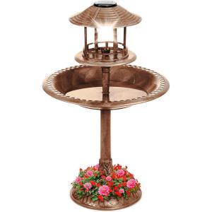 image:imageBest Choice Products Solar Outdoor Bird Bath Vintage Resin Pedestal Fountain Decoration for Yard Garden wPlanter Base Feeder Decorative Bird Cage Fillable Stand  BronzeBronze