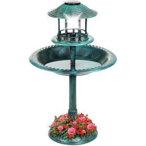image:imageBest Choice Products Solar Outdoor Bird Bath Vintage Resin Pedestal Fountain Decoration for Yard Garden wPlanter Base Feeder Decorative Bird Cage Fillable Stand  BronzeGreen