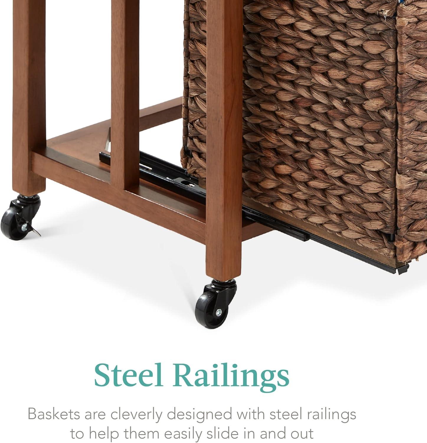 image:imageBest Choice Products Vertical Rolling File Cabinet Multipurpose Portable Water Hyacinth Basket Organizer for Home Office Workspace wRubberwood Frame Metal Sliders Locking Caster Wheels  NaturalMocha