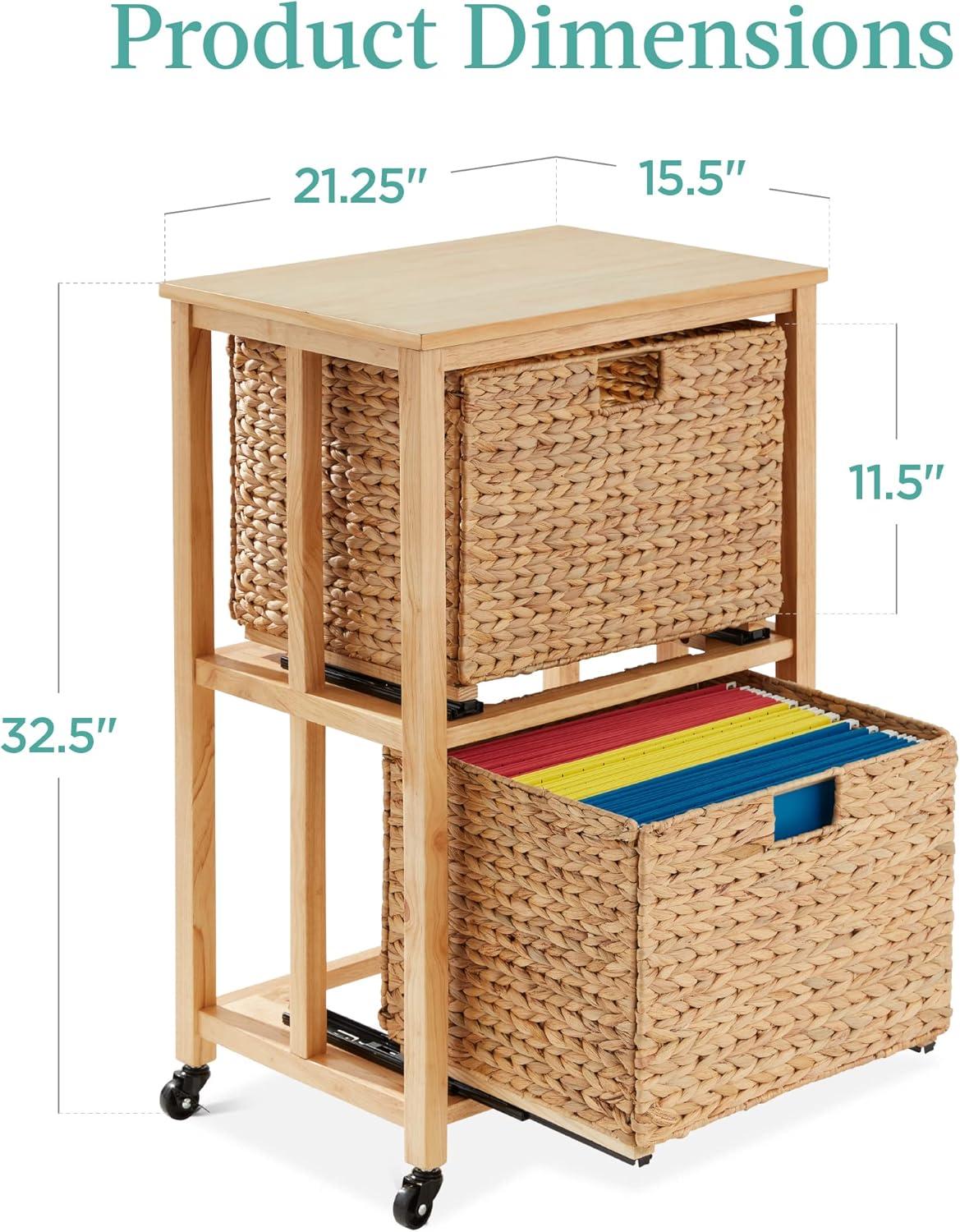 image:imageBest Choice Products Vertical Rolling File Cabinet Multipurpose Portable Water Hyacinth Basket Organizer for Home Office Workspace wRubberwood Frame Metal Sliders Locking Caster Wheels  NaturalNatural