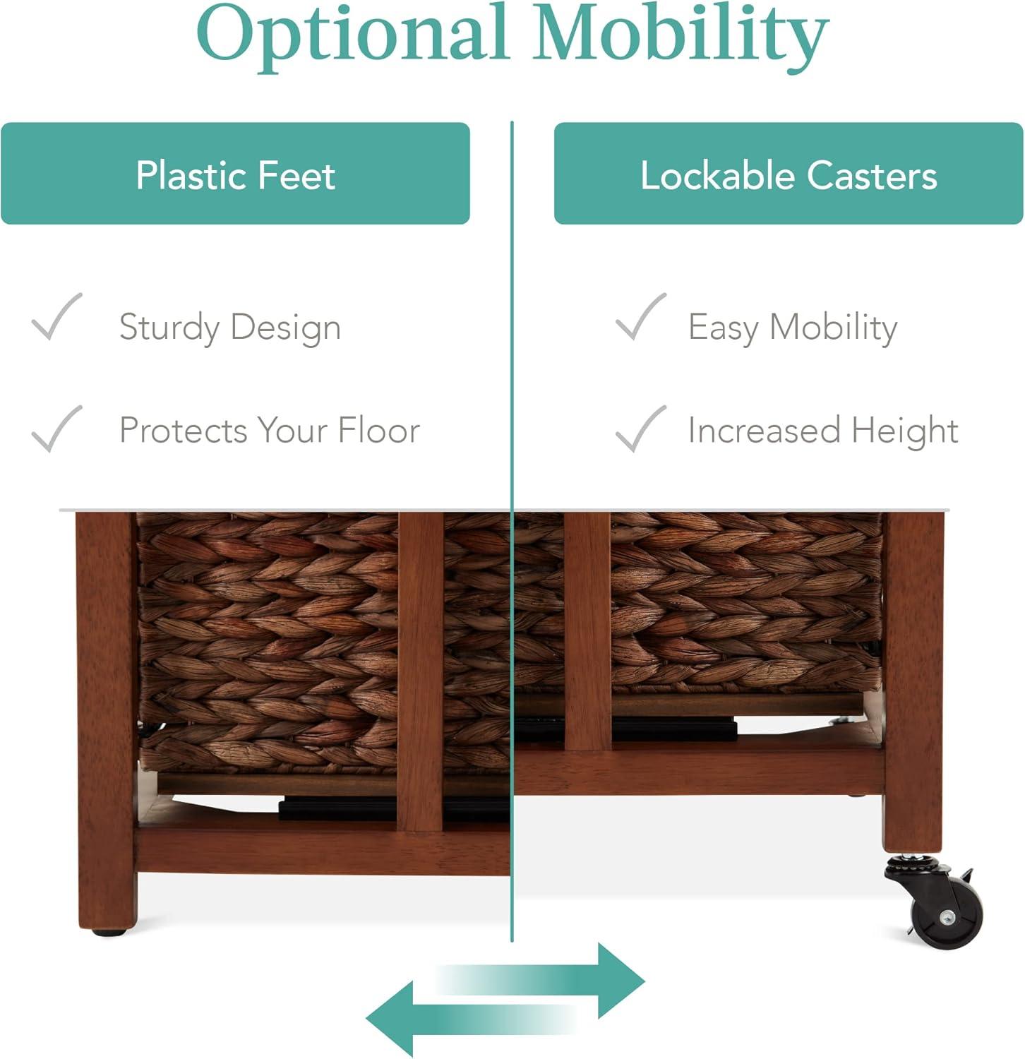 image:imageBest Choice Products Vertical Rolling File Cabinet Multipurpose Portable Water Hyacinth Basket Organizer for Home Office Workspace wRubberwood Frame Metal Sliders Locking Caster Wheels  NaturalMocha