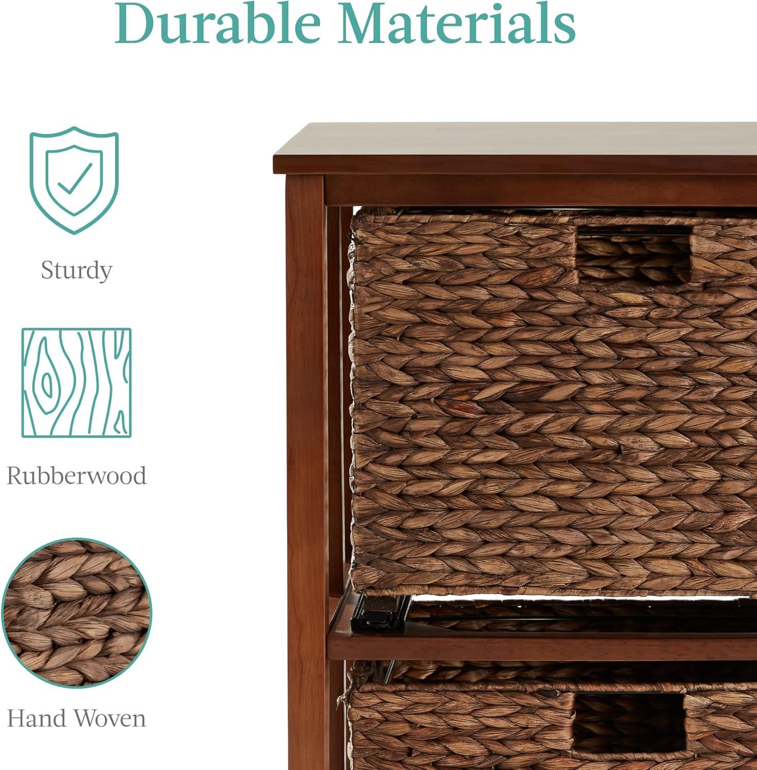 image:imageBest Choice Products Vertical Rolling File Cabinet Multipurpose Portable Water Hyacinth Basket Organizer for Home Office Workspace wRubberwood Frame Metal Sliders Locking Caster Wheels  NaturalMocha