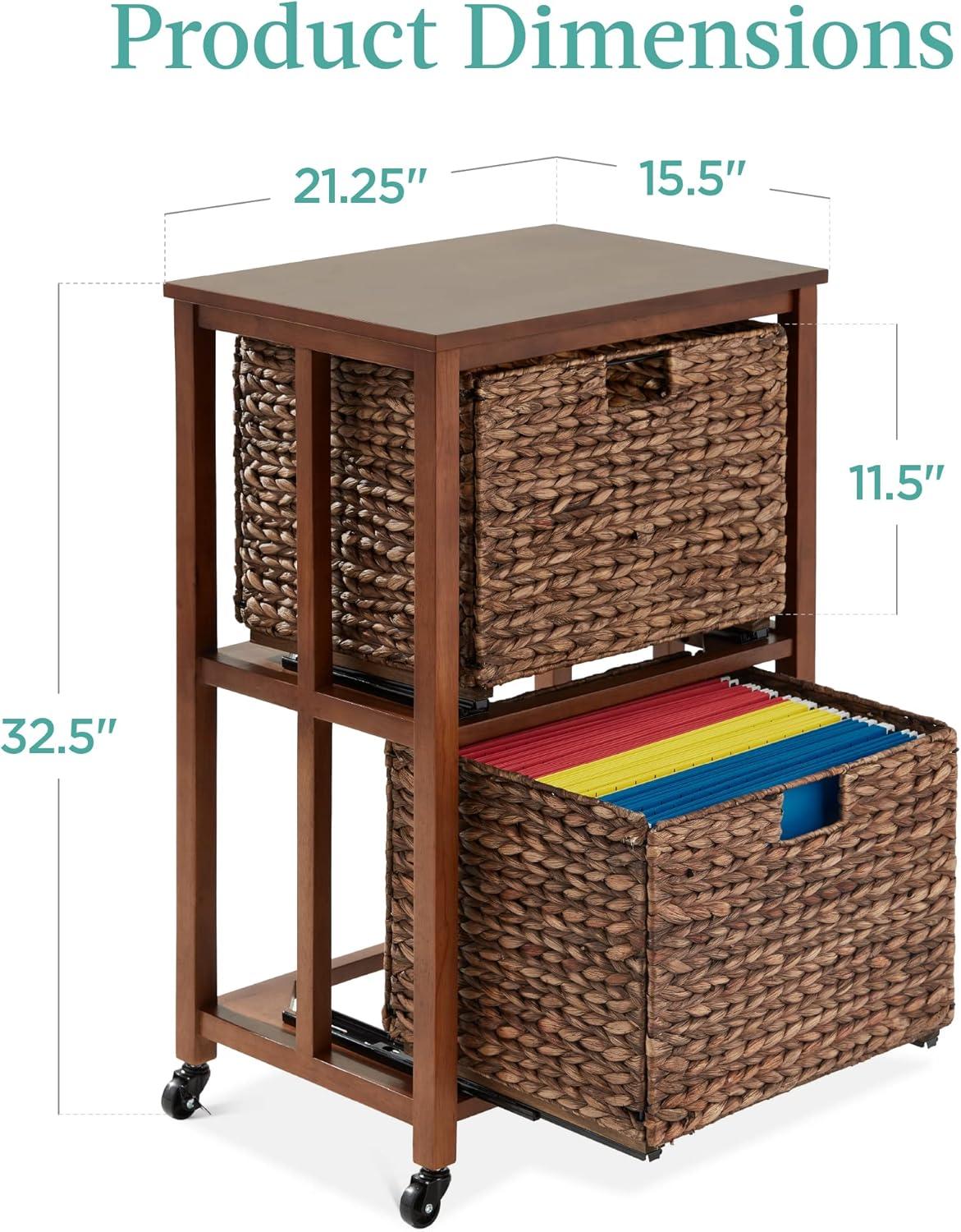 image:imageBest Choice Products Vertical Rolling File Cabinet Multipurpose Portable Water Hyacinth Basket Organizer for Home Office Workspace wRubberwood Frame Metal Sliders Locking Caster Wheels  NaturalMocha