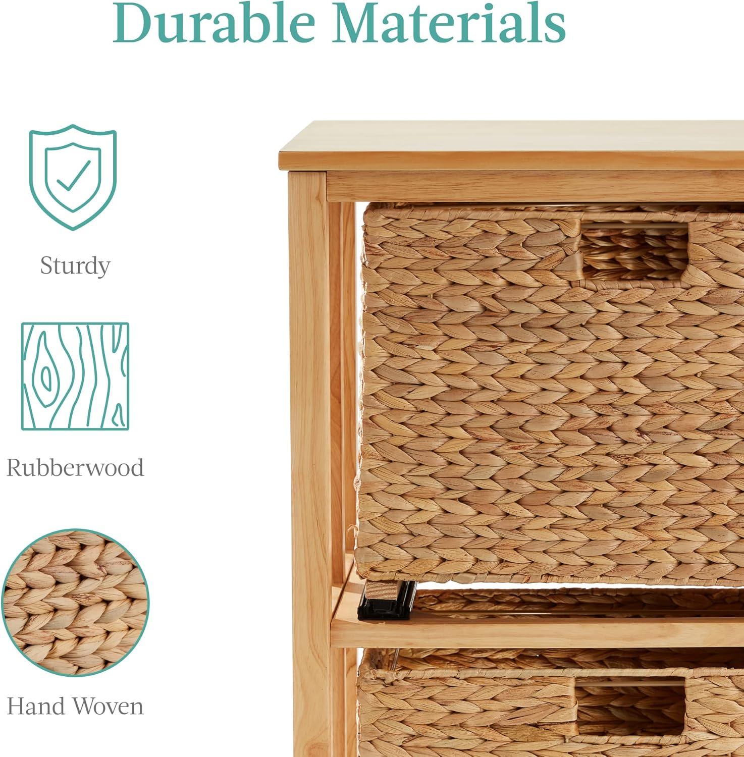image:imageBest Choice Products Vertical Rolling File Cabinet Multipurpose Portable Water Hyacinth Basket Organizer for Home Office Workspace wRubberwood Frame Metal Sliders Locking Caster Wheels  NaturalNatural