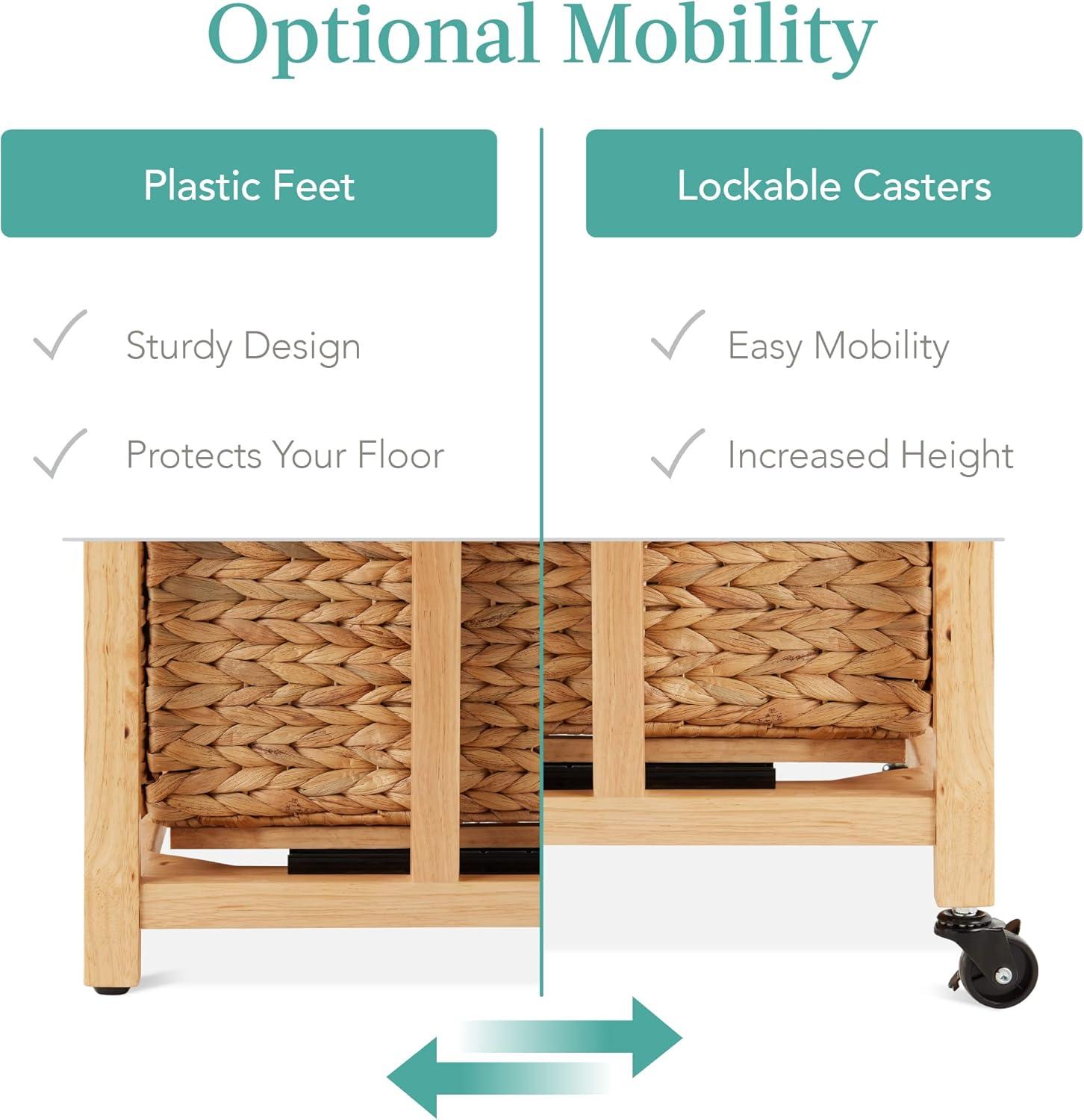 image:imageBest Choice Products Vertical Rolling File Cabinet Multipurpose Portable Water Hyacinth Basket Organizer for Home Office Workspace wRubberwood Frame Metal Sliders Locking Caster Wheels  NaturalNatural