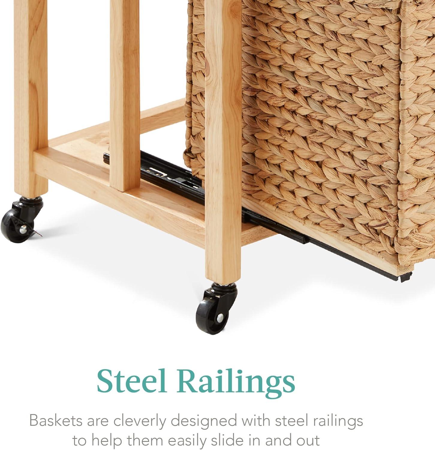 image:imageBest Choice Products Vertical Rolling File Cabinet Multipurpose Portable Water Hyacinth Basket Organizer for Home Office Workspace wRubberwood Frame Metal Sliders Locking Caster Wheels  NaturalNatural