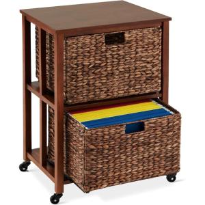 image:imageBest Choice Products Vertical Rolling File Cabinet Multipurpose Portable Water Hyacinth Basket Organizer for Home Office Workspace wRubberwood Frame Metal Sliders Locking Caster Wheels  NaturalMocha