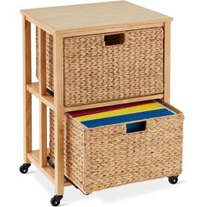 image:imageBest Choice Products Vertical Rolling File Cabinet Multipurpose Portable Water Hyacinth Basket Organizer for Home Office Workspace wRubberwood Frame Metal Sliders Locking Caster Wheels  NaturalNatural
