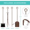 image:imageBest Choice Products 5Piece Indoor Outdoor Wrought Iron Firewood Log Storage Rack Holder Firepit Tools Set for Fireplace Fire Pit Stove wHook Broom Shovel Tongs  CopperCopper