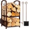 image:imageBest Choice Products 5Piece Indoor Outdoor Wrought Iron Firewood Log Storage Rack Holder Firepit Tools Set for Fireplace Fire Pit Stove wHook Broom Shovel Tongs  CopperCopper