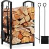 image:imageBest Choice Products 5Piece Indoor Outdoor Wrought Iron Firewood Log Storage Rack Holder Firepit Tools Set for Fireplace Fire Pit Stove wHook Broom Shovel Tongs  CopperBlack