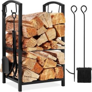 image:imageBest Choice Products 5Piece Indoor Outdoor Wrought Iron Firewood Log Storage Rack Holder Firepit Tools Set for Fireplace Fire Pit Stove wHook Broom Shovel Tongs  CopperBlack