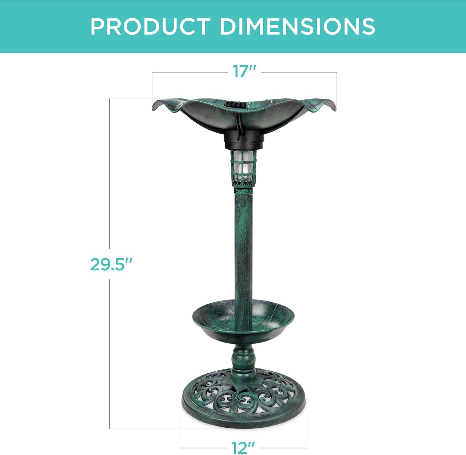 image:imageBest Choice Products Outdoor Solar Lighted Pedestal Bird Bath Fountain Decoration wPlanter Integrated Panel Scroll Accents for Lawn Garden  GreenGreen