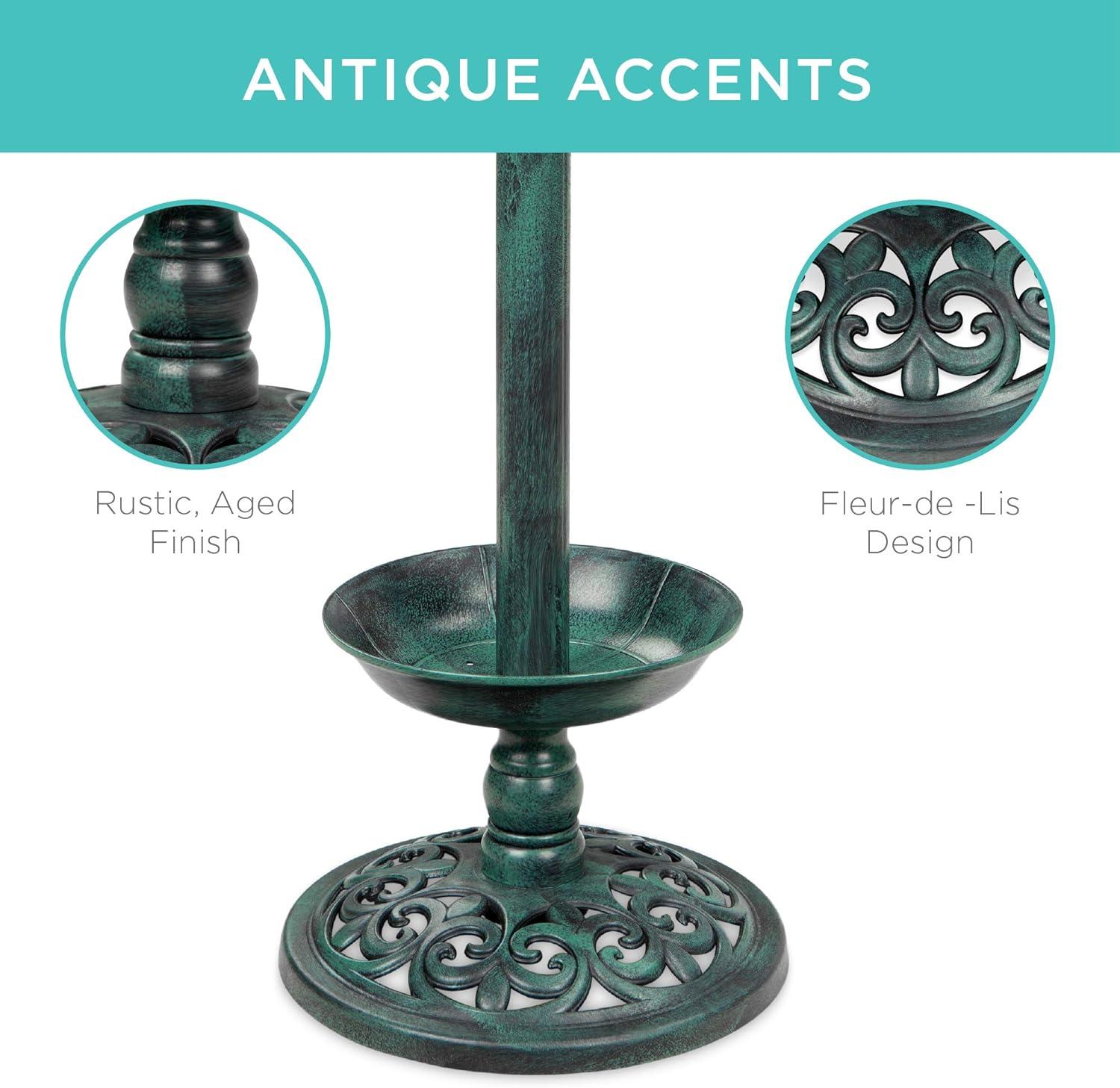image:imageBest Choice Products Outdoor Solar Lighted Pedestal Bird Bath Fountain Decoration wPlanter Integrated Panel Scroll Accents for Lawn Garden  GreenGreen