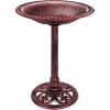 image:imageBest Choice Products 28in Pedestal Bird Bath Vintage Outdoor Resin Accent Decoration wFleurdeLis Accents  GoldCherry Red