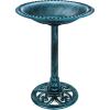 image:imageBest Choice Products 28in Pedestal Bird Bath Vintage Outdoor Resin Accent Decoration wFleurdeLis Accents  GoldPeacock Blue