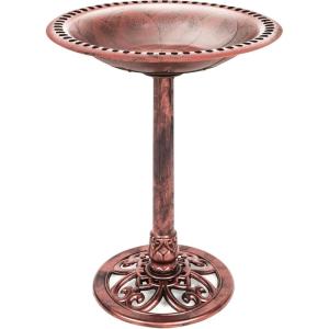 image:imageBest Choice Products 28in Pedestal Bird Bath Vintage Outdoor Resin Accent Decoration wFleurdeLis Accents  GoldApricot