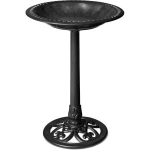 image:imageBest Choice Products 28in Pedestal Bird Bath Vintage Outdoor Resin Accent Decoration wFleurdeLis Accents  GoldBlack