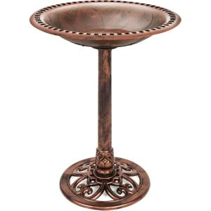 image:imageBest Choice Products 28in Pedestal Bird Bath Vintage Outdoor Resin Accent Decoration wFleurdeLis Accents  GoldCopper