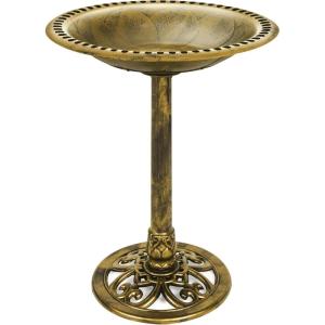 image:imageBest Choice Products 28in Pedestal Bird Bath Vintage Outdoor Resin Accent Decoration wFleurdeLis Accents  GoldGold