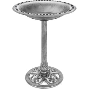 image:imageBest Choice Products 28in Pedestal Bird Bath Vintage Outdoor Resin Accent Decoration wFleurdeLis Accents  GoldStone