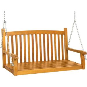 image:imageBest Choice Products 48in Wood Porch Swing Outdoor Patio Hanging Bench Chair Furniture for Deck Garden Yard wMounting Chains Curved Back Design 500lb Weight Capacity  BrownBrown