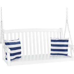 image:imageBest Choice Products 48in Wood Porch Swing Outdoor Patio Hanging Bench Chair Furniture for Deck Garden Yard wMounting Chains Curved Back Design 500lb Weight Capacity  BrownWhite