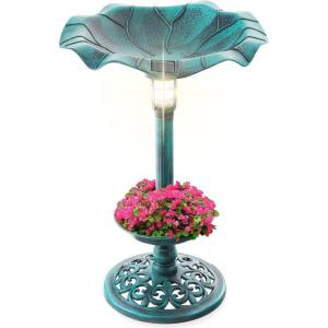 image:imageBest Choice Products Outdoor Solar Lighted Pedestal Bird Bath Fountain Decoration wPlanter Integrated Panel Scroll Accents for Lawn Garden  GreenGreen