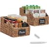image:imageBest Choice Products Natural Hyacinth Angled Pantry Storage Baskets Woven Wicker Storage Bins wHandles Storage Container Baskets for Shelves Chalkboard Label amp Marker Pack of 2  NaturalChestnut