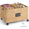 image:imageBest Choice Products Rolling Pantry Storage Basket Organizer WChalkboard Label Open Handles Removable Divider Water Hyacinth Bin for Kitchen Bedroom Office Kids Room Laundry Room  ChestnutNatural