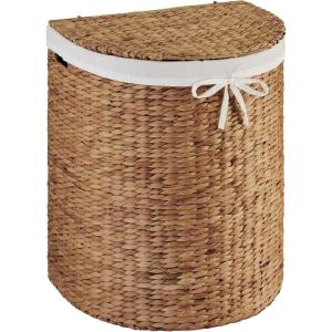 image:imageBest Choice Products Half Moon Laundry Hamper wLid Woven Half Round Laundry Basket wRemovable Liner amp Bultin Handles for Bathroom Bedroom amp Laundry Room  NaturalChestnut