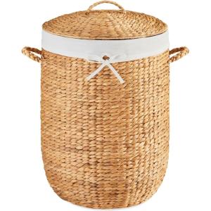 image:imageBest Choice Products Round Laundry Hamper wLid Handwoven Laundry Basket Builtin Handles amp Removable Liner for Clothes Towels Blanket amp Storage Organization  ChestnutNatural